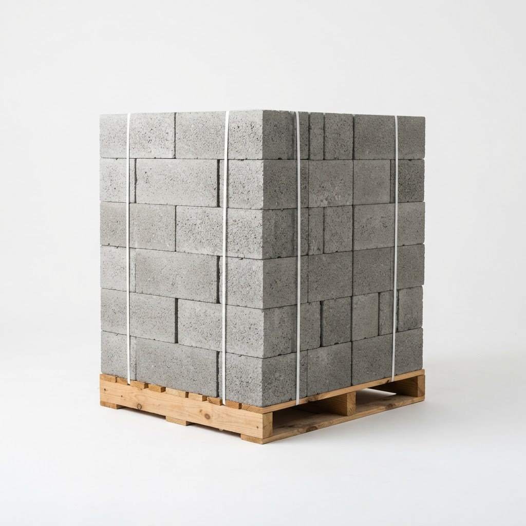 Palete de blocos de concreto empilhados